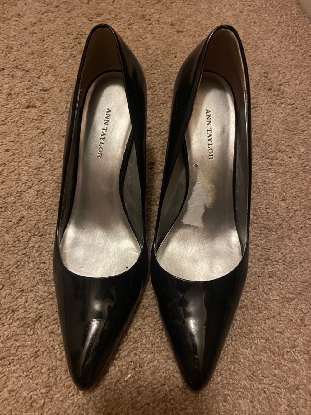 Ann Taylor Black Patent Pointed Toe Pumps - Sleek Gloss